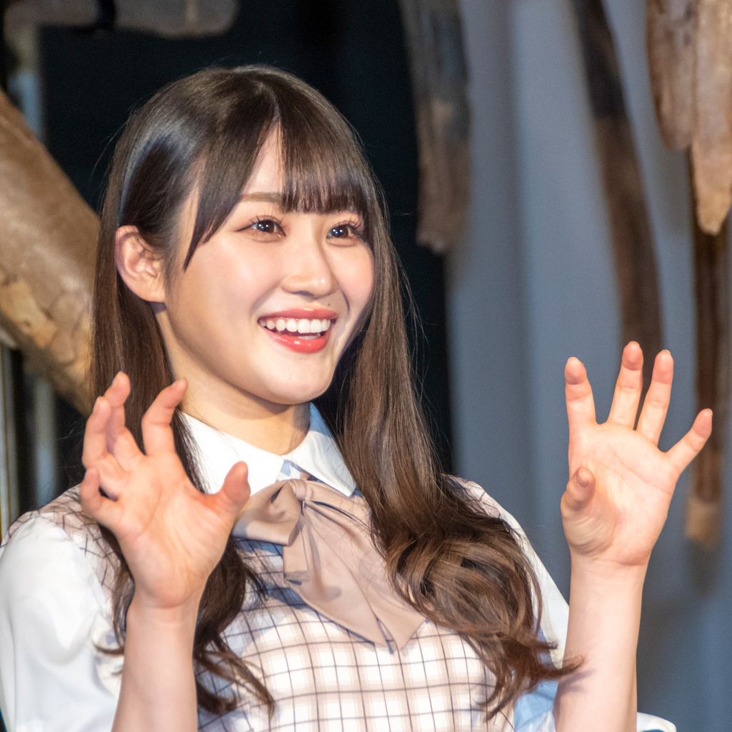 「Sony presents DinoScience ~ララミディア大陸の恐竜物語~」記者発表会に出席した日向坂46潮紗理菜