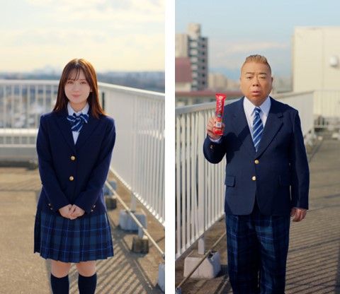 CMに出演する畑芽育、出川哲朗(写真左から)