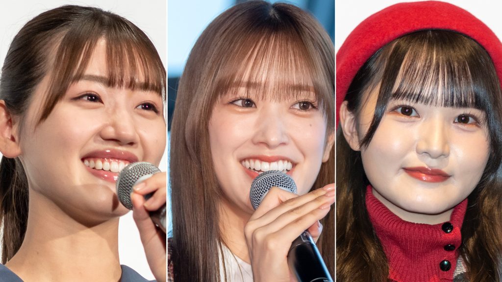 グループを卒業する日向坂46佐々木美玲、佐々木久美、高瀬愛奈(左から)