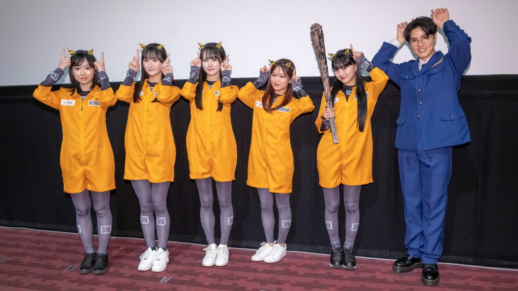 映画『鬼ベラシ』タイトル&特報上映舞台あいさつに出席した杏花、信濃宙花、中村舞、YUNA、HINATA、土屋神葉(左から)