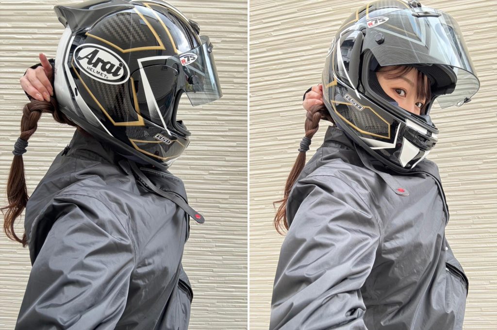 ヘルメットを装着した坂元誉梨、一番快適なプラプラは?
