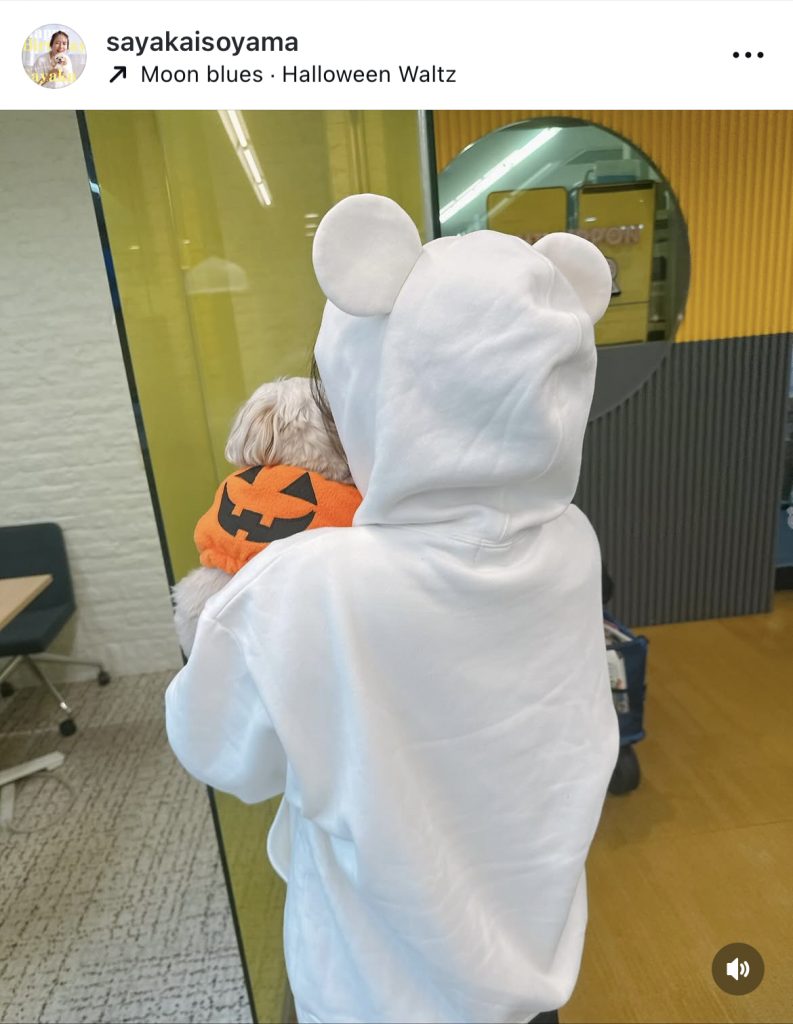 後ろ向きでパーカーの耳をアピール