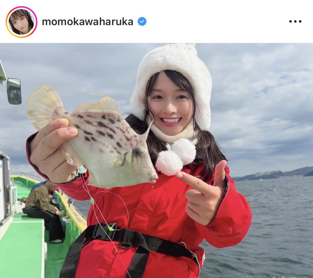 カワハギ釣りを楽しむ百川晴香