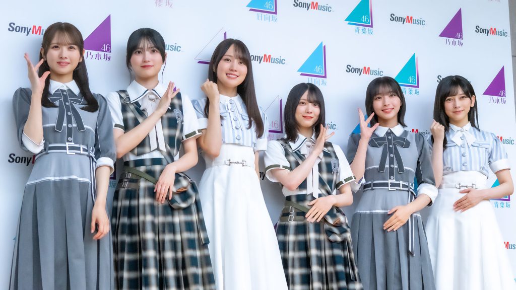 「青葉坂46オーディション プロモーション」取材会に出席した賀喜遥香、池田瑛紗、森田ひかる、的野美青、上村ひなの、大野愛実