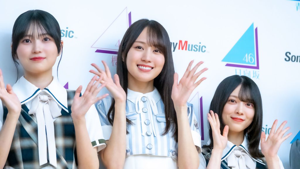 「青葉坂46オーディション プロモーション」取材会に出席した的野美青、賀喜遥香、森田ひかる