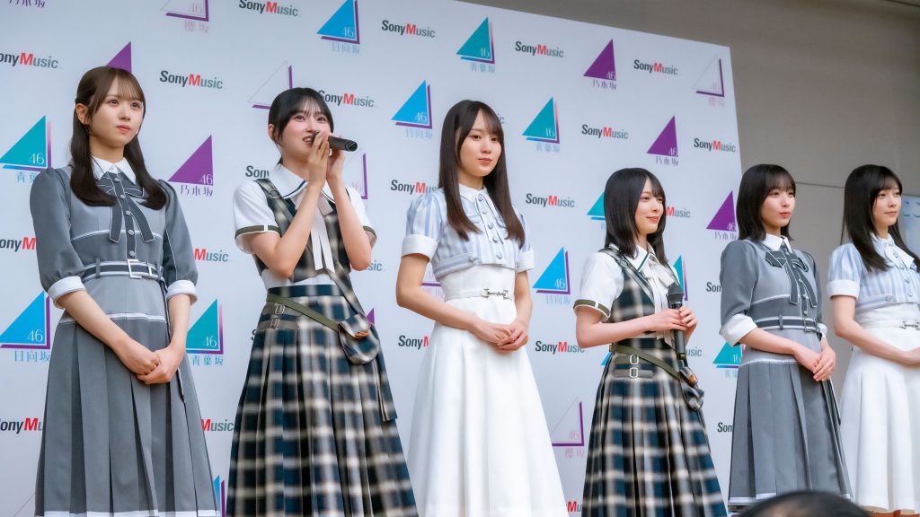 「青葉坂46オーディション プロモーション」取材会に出席した上村ひなの、的野美青、賀喜遥香、森田ひかる、大野愛実、池田瑛紗
